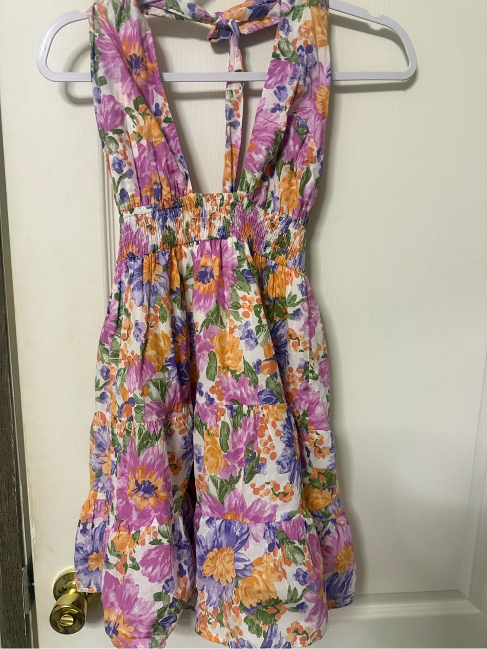 Hello Molly Floral Halter Dress in Purple, Yellow & Green